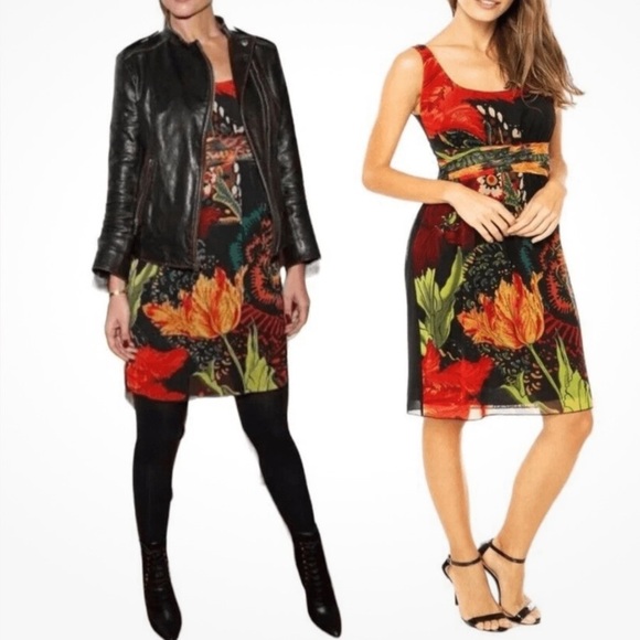 Desigual Christian Lacroix Black Mesh Dress Size L Floral ASO Katie Holmes - Picture 1 of 16